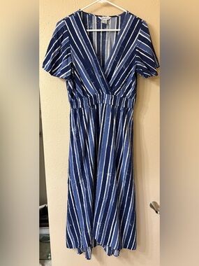 Tommy Bahama Navy and White Striped Wrap Maxi Dress
